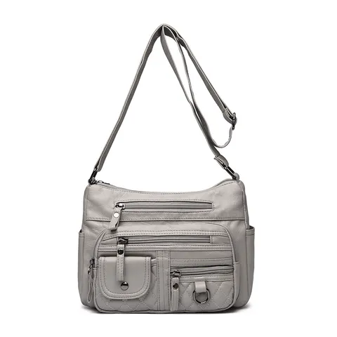 Women Vintage PU Leather Multi-Pocket Crossbody Bag Elegant Solid Color Large Capacity Soft Shoulder Bag For Daily Commuting