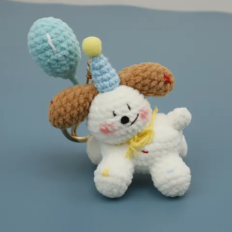 Pendentif Chiot Chien Ballon Crocheté à la Main Mignon Porte-Clés Animal en Peluche Tissé en Fil pour Sac Cadeau d'Anniversaire Accessoires