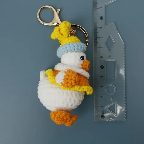 Llavero de Peluche de Pato Van Gogh Hecho a Mano a Ganchillo Lindo Colgante de Animal de Hilo Tejido para Decoración de Mochila