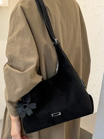 Bolso de Hombro de Axila de Cuero PU de Gran Capacidad Textura de Ante Simple Bolso de Mano Commuter para Mujer Uso Diario