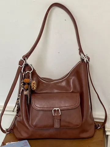 Borsa a Spalla Grande Capacità in Ecopelle Vintage Retrò Stile Coreano Zaino a Tracolla Borsa a Mano 3 Modi Borsa Tote per Università Pendolari