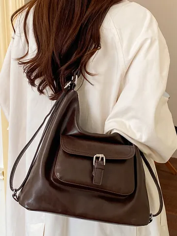 Borsa a Spalla Grande Capacità in Ecopelle Vintage Retrò Stile Coreano Zaino a Tracolla Borsa a Mano 3 Modi Borsa Tote per Università Pendolari