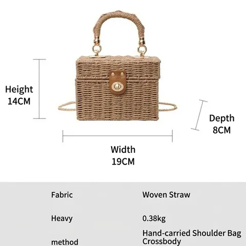 Borsa a Tracolla in Paglia Stile Retrò Francese da Donna Designer Box Borsa a Mano per Vacanze al Mare Estive Borsa a Spalla Casual