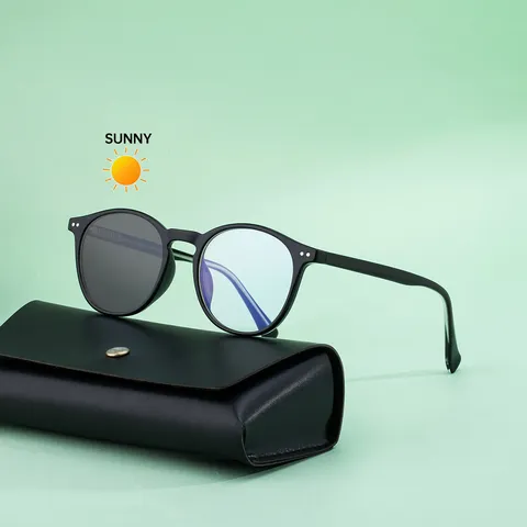 Men's Fashion Oval Photochromic Sunglasses UV400 Protection PC Frame Retro Smart Color Changing Sun Glasses Outdoor