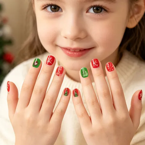 Autocollants à Ongles de Noël pour Enfants Dessin Animé Renne Flocon de Neige Étanche Tatouages Ongles Temporaires Décoration Festive