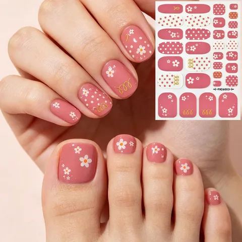 Autocollants Ongles Pieds Marguerites Pois Floraux Été Imperméable Auto-adhésif Gel Wraps pour Décoration Pédicure Femme