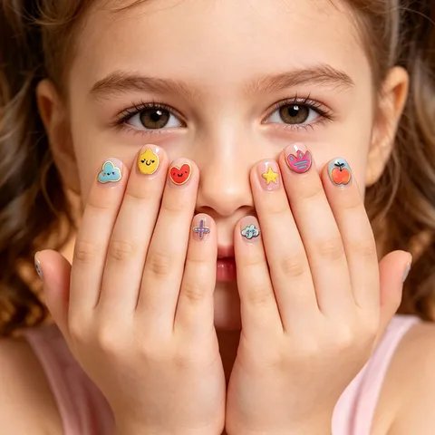 Autocollants à Ongles Dopamine de Dessin Animé pour Enfants Mignon Fruit Cœur Étoile Imperméable 3D Strass Autocollants Art à Ongles DIY Décoration pour Filles