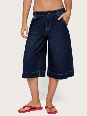 Women's Casual Low Waist Loose Straight Leg Washed Denim Cropped Bottom Pants Cotton Blend Retro Blue-Black Jeans For Summer