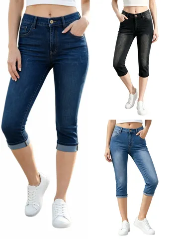 Vaqueros Capri Ajustados Lavados Elásticos para Mujer Pantalones de Lápiz de Mezclilla de Cintura Media Slim Fit Pantalones Casuales Algodón Poliéster para Mujer
