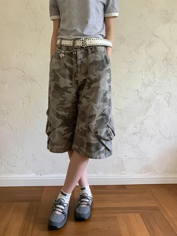 Women's Summer Camouflage Cargo Denim Capris Loose Casual Low Waist Cropped Jeans With Pockets For Outdoor Fashion