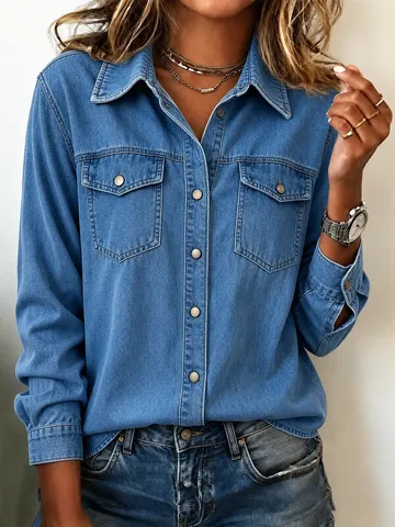 Damen Fashion Jeansjacke Revers Einreihig Langarm Denim Mantel Lässig Vielseitige Oberbekleidung Für Damen Herbst Frühling