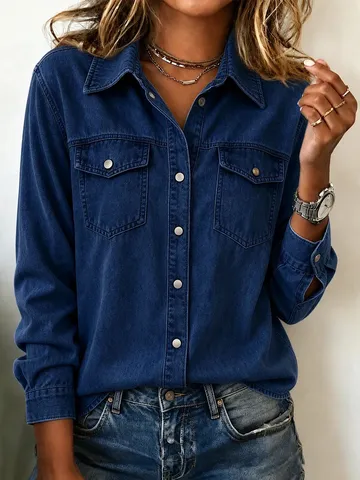 Damen Fashion Jeansjacke Revers Einreihig Langarm Denim Mantel Lässig Vielseitige Oberbekleidung Für Damen Herbst Frühling