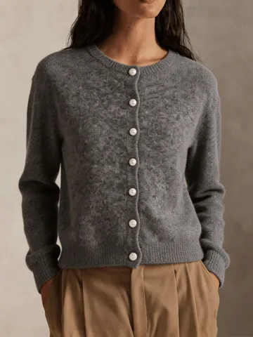 Women V Neck Pearl Button Knitted Cardigan Sweater Solid Color Casual Long Sleeve Soft Warm Fall Winter Fashion Top
