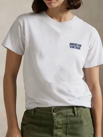 Camiseta de Algodón con Estampado de Letras Gráficas Vintage para Mujer Cuello Redondo de Manga Corta Retro Casual Verano Tee Top
