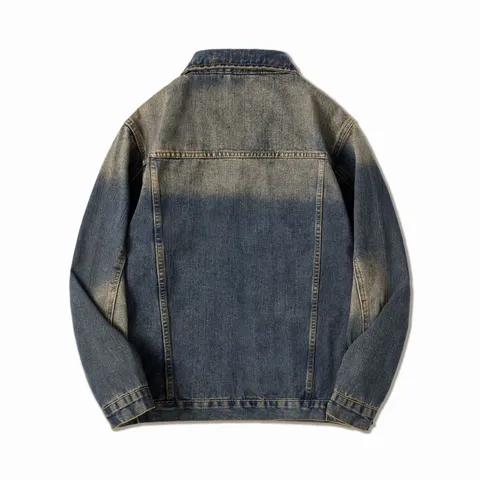 Veste en Jean Vintage pour Hommes Gris Fumé Rétro High Street Coupe Large avec Fermeture Éclair Casual Workwear Top
