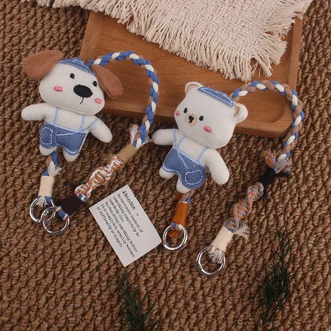Original Design Cartoon Bär Hund Handyband Schlüsselanhänger Retro Geflochtene Handkette Plüschtier Tasche Anhänger Schmuck