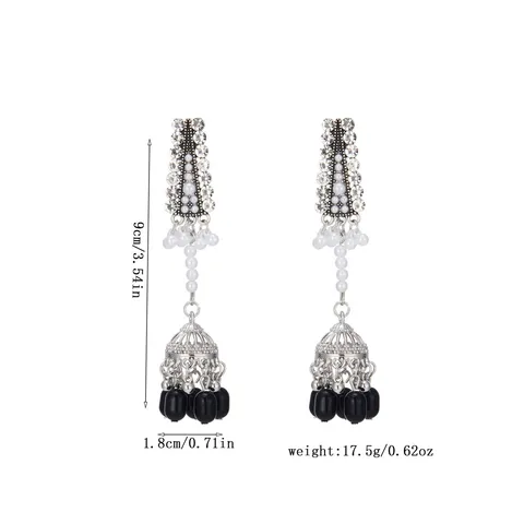 Vintage Silver Birdcage Drop Earrings Rhinestone Artificial Pearl Long Tassel Jhumka Earrings For Women Retro Jewelry
