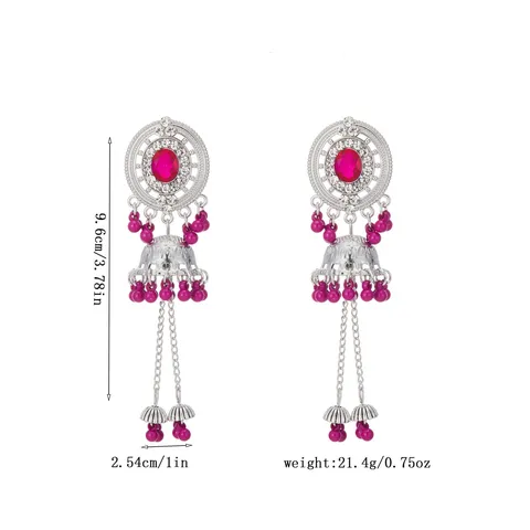 Ethnic Style Hollow Disc Alloy Rhinestone Drop Earrings For Women Vintage Bohemian Colorful Beaded Bell Tassel Earrings Jhumka Jewelry
