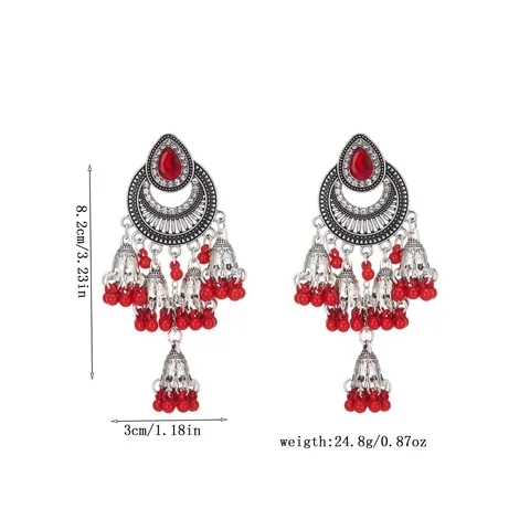 Vintage Silver Ethnic Bell Tassel Earrings With Rhinestone Water Drop Dangle Earrings For Women Bohemian Jewelry Gift