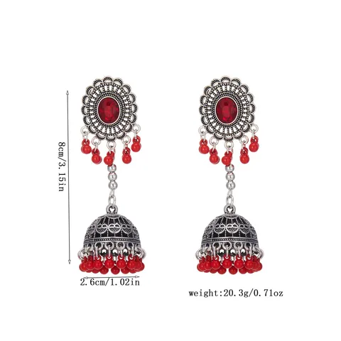 Bohemian Ethnic Hollow Bell Shaped Tassel Drop Earrings For Women Alloy Rhinestone Colorful Bead Jewelry Accessories