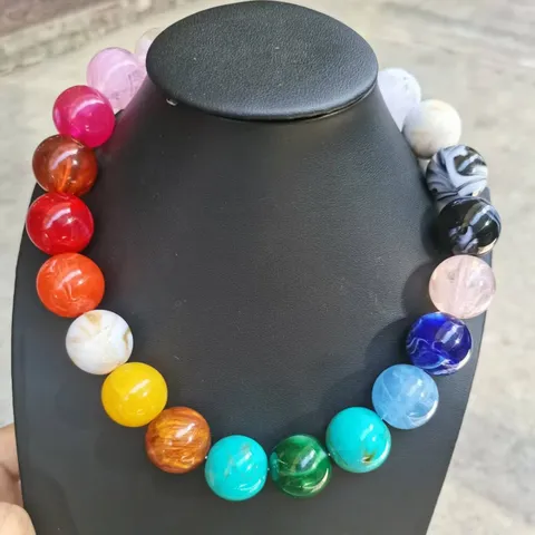 Collana di Perle Rotonde Colorate in Resina Acrilica da 20mm per Donna Stile Dopamina Chunky Choker a Trecce Colorate Gioielli Moda Party