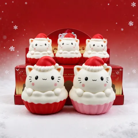 Kerstmis Crème Kat Squishy Langzaam Terugveren Schattig Decompressie Speelgoed Zacht TPR Stressverlichting Fidget Speelgoed