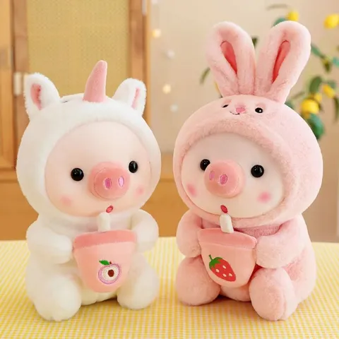 Süß Verwandlung Milch Tee Schwein Plüschtier Gestopft Tier Puppe Weich Kaninchen Tiger Frosch Einhorn Kind Geschenk