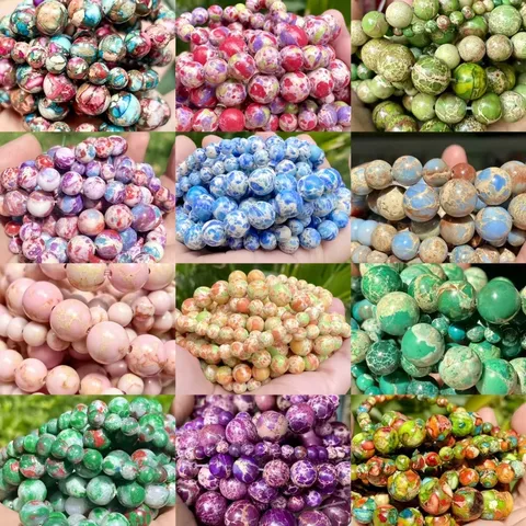 Cuentas Sueltas de Piedra Imperial Natural Cuentas Redondas de Turquesa Accesorios de Joyería DIY para Hacer Pulseras y Collares
