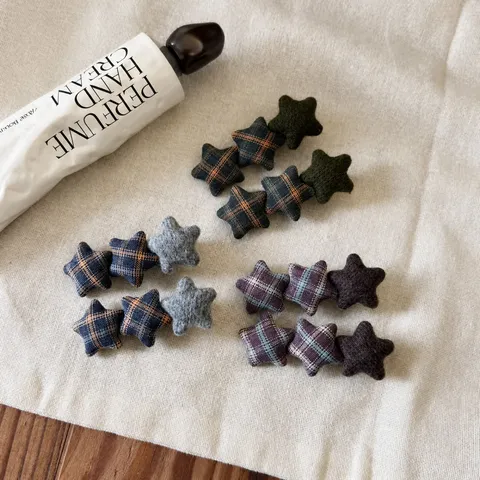 Korean Style Retro Plaid Star Hair Clip For Women Girly Elegant Fabric Star Shaped Duckbill Hairpin Side Fringe Hair Clip Fashion Hair Accessories