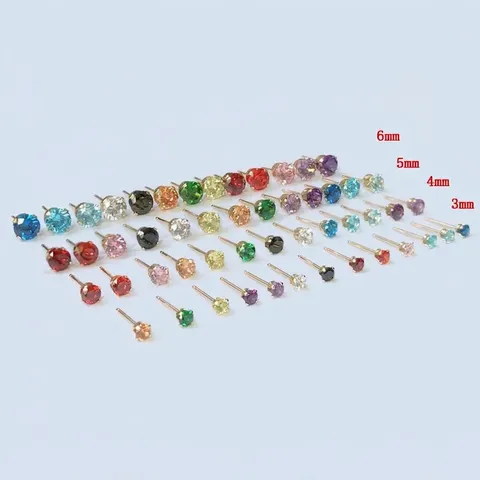 14K Goud Gevulde Zirkonia Vier Prongs Oorknopjes Ronde Kleurrijke CZ Minimalistische Mode Oorsieraad Cadeau Voor Vrouwen