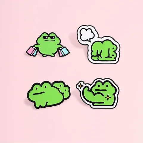 Cartoon Frog Enamel Pin Zinc Alloy Animal Brooch Funny Meme Gym Shopping Badge For Clothes Backpack Accessories Jewelry Gift