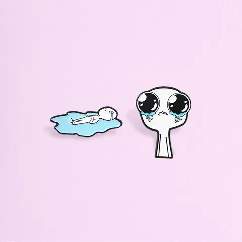 Cartoon Crying Figure Zinc Alloy Enamel Pin Minimalist Hand-Drawn Character Brooch Badge For Backpack Jacket Decoration Unisex Jewelry