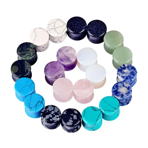 Dilatadores de Oreja de Piedra Mixta Double Flare Calibres Surtidos de Piedra Natural y Sintética Joyería para Body Piercing