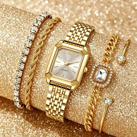 Reloj de Cuarzo Cuadrado de Moda de Lujo para Mujer Juego de Joyas Con Pulseras de Strass Banda de Aleación de Zinc Reloj de Pulsera Números Romanos Regalo