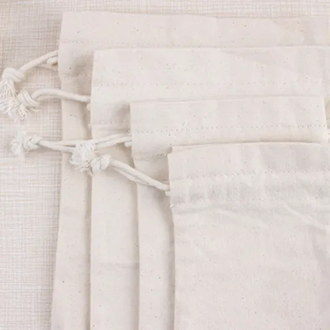 Plain Cotton Drawstring Bag Beige Eco Friendly Reusable Storage Pouch For Tea Gift Jewelry Travel Organizer