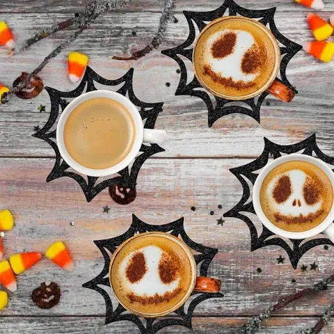 Sous Verres Toile d'Araignée Noirs en Non Tissé pour Halloween Set de Table Ajouré Décoration de Table de Fête