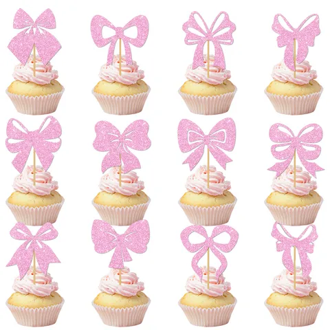 Glitzer Schleife Kuchentopper Geburtstag Party Cupcake Dekorationen Desserttisch Foto Requisiten Kinder Party Zubehör