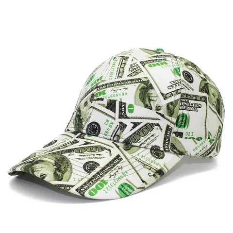Gorra De Béisbol Unisex A La Moda Con Estampado De Dólares Ajustable De Algodón Estilo Hip Hop Callejero Protección Solar Visera Curva