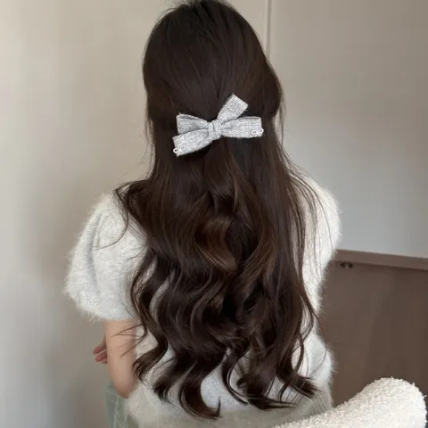 Elegante Fermaglio per Capelli a Fiocco in Lana a Maglia per Donna Acciaio Inossidabile Poliestere Cotone Con Perla Artificiale