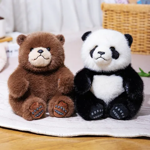 Cute Realistic Panda Brown Bear Plush Toy Soft Stuffed Animal Doll For Kids Comforting Accompany Home Decoration Gift