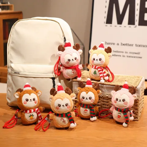 Süßes Weihnachts Rentier Plüschtier Schlüsselanhänger Weiche Gefüllte Elch Puppe Anhänger Für Mädchen Taschenanhänger Xmas Geschenk