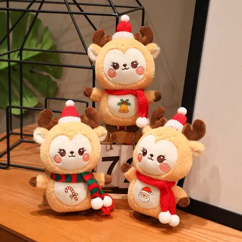 Süßes Weihnachts Rentier Plüschtier Schlüsselanhänger Weiche Gefüllte Elch Puppe Anhänger Für Mädchen Taschenanhänger Xmas Geschenk