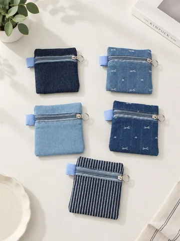 Vintage Denim Canvas Mini Coin Purse Retro Texture Zipper Earphone Storage Bag Portable Card ID Bag For Daily Use Unisex
