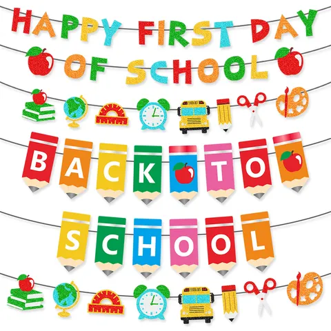 Back To School Party Decoration Bunting Banner Classroom Hanging Garland First Day Of School Celebration Paper Banner