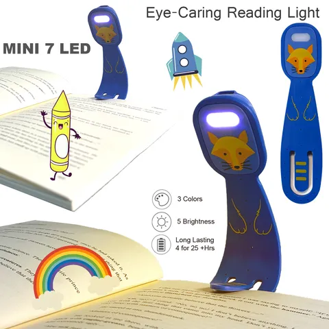 Mini LED Book Light Eye-Caring Reading Light Rechargeable Portable Clip-on Booklight For Reading In Bed Travel Night Light Cartoon Animal Design
