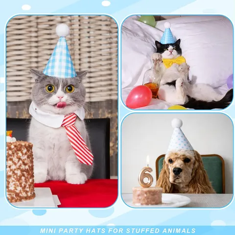 Ruitjes Stippen Huisdier Verjaardag Hoed Mini Pompon Kegel Hoed Voor Honden Katten Feest Decoratie Hoofddeksels Vilt Accessoire