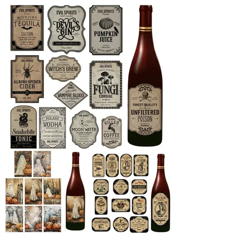 Halloween Waterproof Bottle Stickers Vintage Potion Labels Spooky Party Decoration Supplies For Bar Haunted House