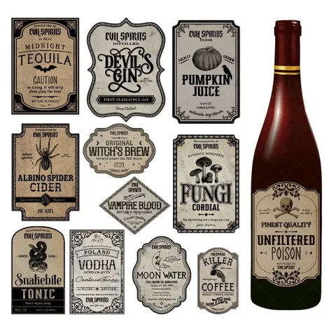 Halloween Waterproof Bottle Stickers Vintage Potion Labels Spooky Party Decoration Supplies For Bar Haunted House