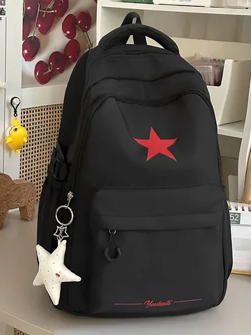 Große Kapazität Nylon Schüler Schultasche Leicht Mode Lässig Rucksack Für Junior High School Schüler Stilvolle Sternenmuster Reisen Daypack