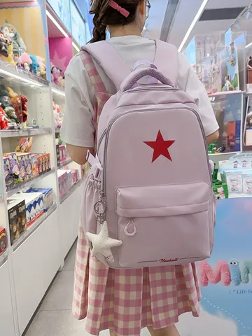 Große Kapazität Nylon Schüler Schultasche Leicht Mode Lässig Rucksack Für Junior High School Schüler Stilvolle Sternenmuster Reisen Daypack